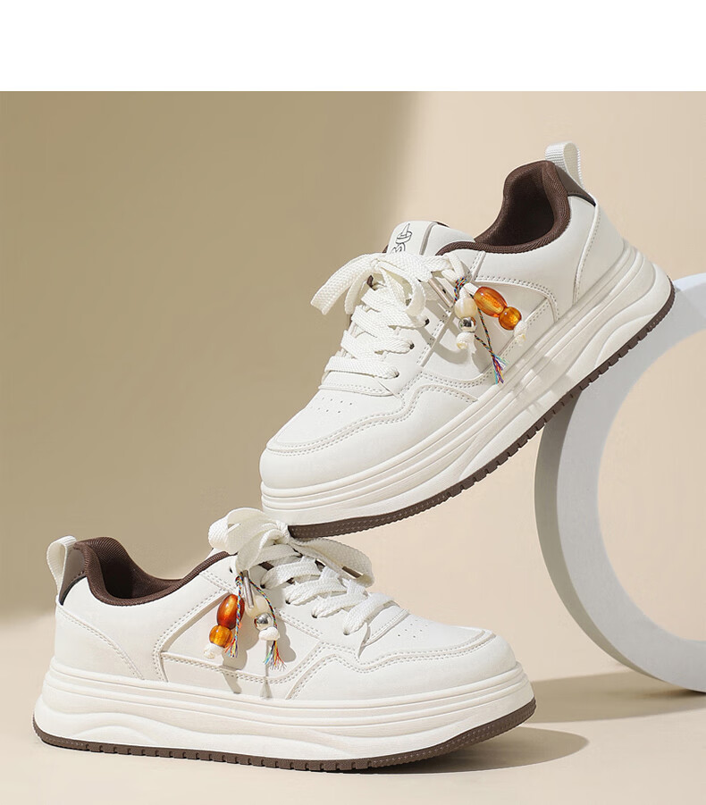 MEXICAN Women's Skateboarding Casual White Sneakers Sports Dad Shoes Size 39 Brown 21