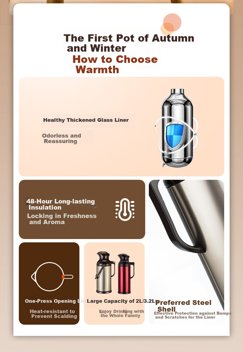 Shandianshui Insulated Water Bottle, Household Thermos Flask, Large Capacity 3200ml, Stainless Steel Thermos, Hot Water Bottle, Gift 3