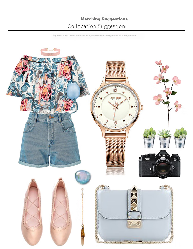 Julius Women's Watch Fashion Series, Korean Style Simple Versatile Student Waterproof Quartz Ladies Watch, Rose Gold JA-426LF 8