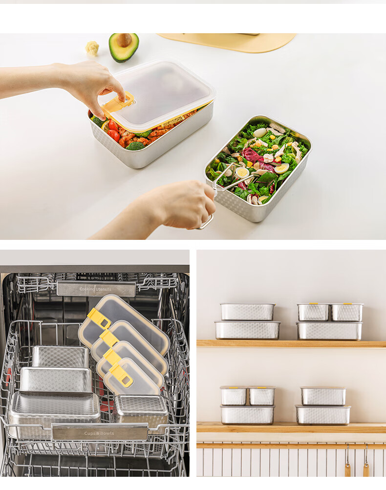 Neoflam Stainless Steel Food Storage Container with Sliding Lid Refrigerator Sealed Box Picnic Takeout Fruit Box 1