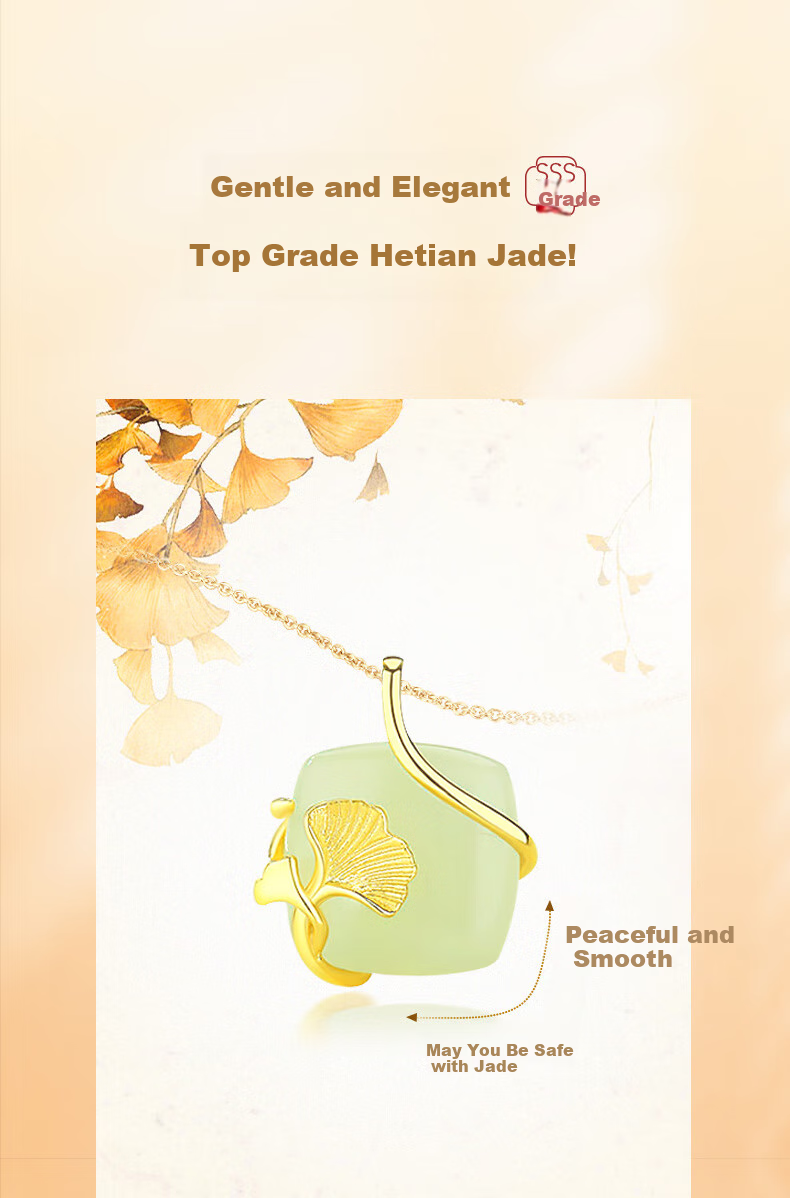 ALLOVE Small Sugar Cube Silver Necklace for Women, Three Lives with Apricot No Trouble Pendant, Hetian Jade Pendant, Birthday Gift for Girlfriend Or Wife 4