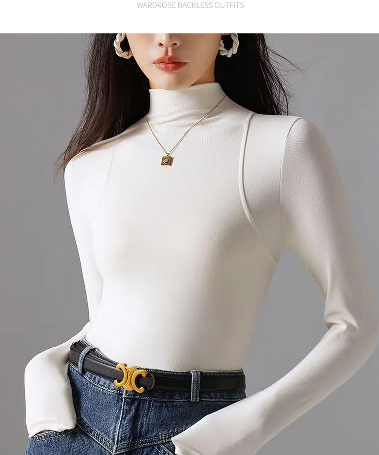 YUZHAOLIN Women's Slim Fit Half Turtleneck Fleece Lined Ribbed Base Layer Top White Autumn Winter 12