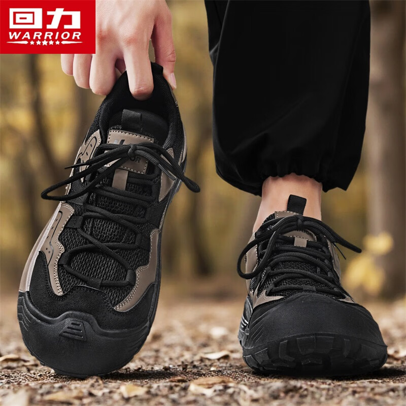 Warrior Men's Hiking Shoes Summer Breathable Mesh Sneakers 5532N Black Brown Size 42