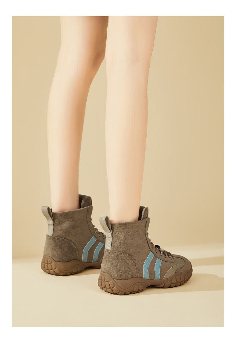 DAPHNE Vintage Versatile Fleece-Lined Short Boots Women Thick Sole Casual Sports High-Top Trainer Martin Boots Coffee Color Size 36 7