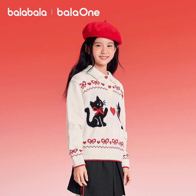 BALABALA 【balaOne】 Kids Sweater Girls Pullover Knitwear 2025 Autumn Winter Sweet New Year Outfit