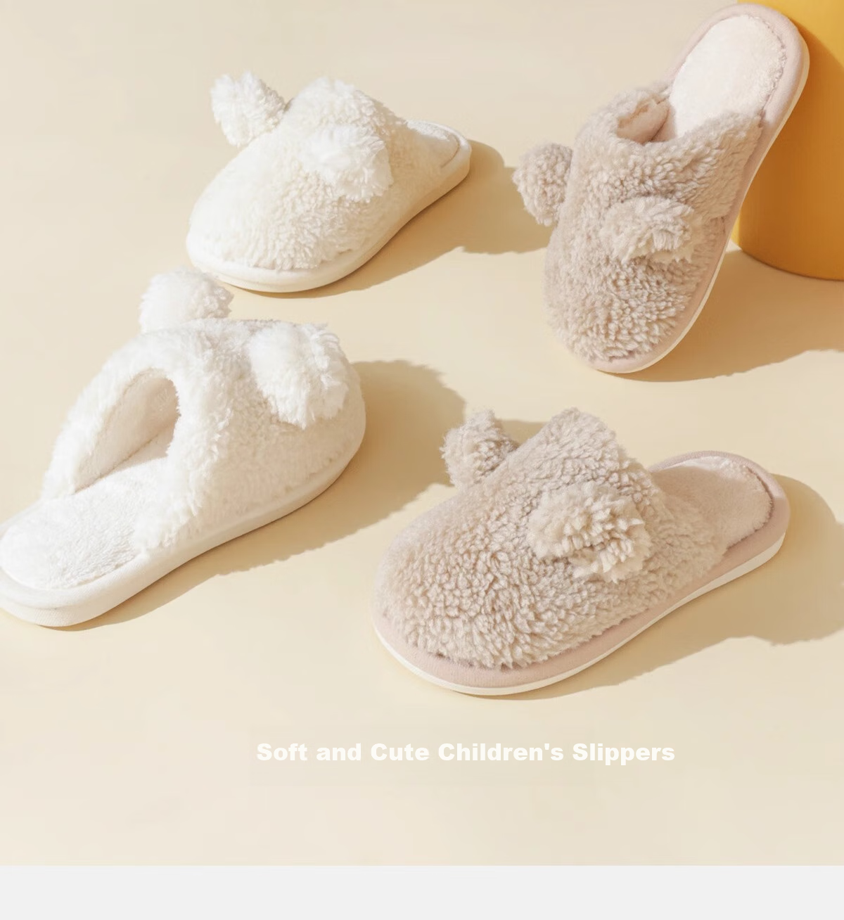 Banbi Children's Slippers, Autumn And Winter Warm Indoor Non-Slip Plush Cotton Shoes for Boys And Girls, Light Khaki, Size 33-34 2