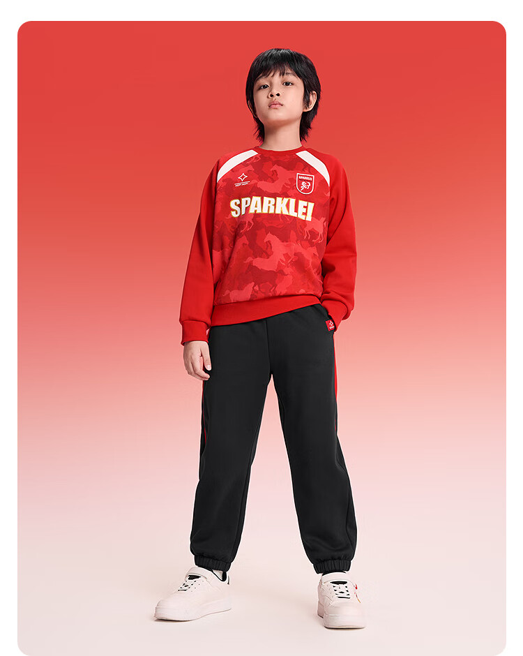 Balabala Kids Boys' Outfit 2025 New Spring Autumn Fleece Lined Red New Year Celebration Sportswear Trendy Cool 2