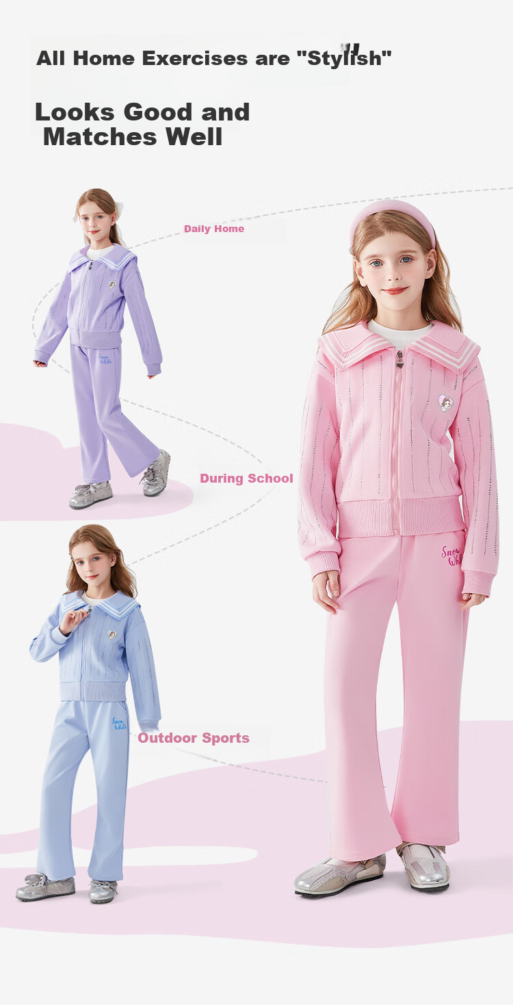 Disney Girls' Spring And Autumn Outfit, Spring Girls' Jacket, Children's Pants, Sports Casual Set 2026, Purple, Size 120 8