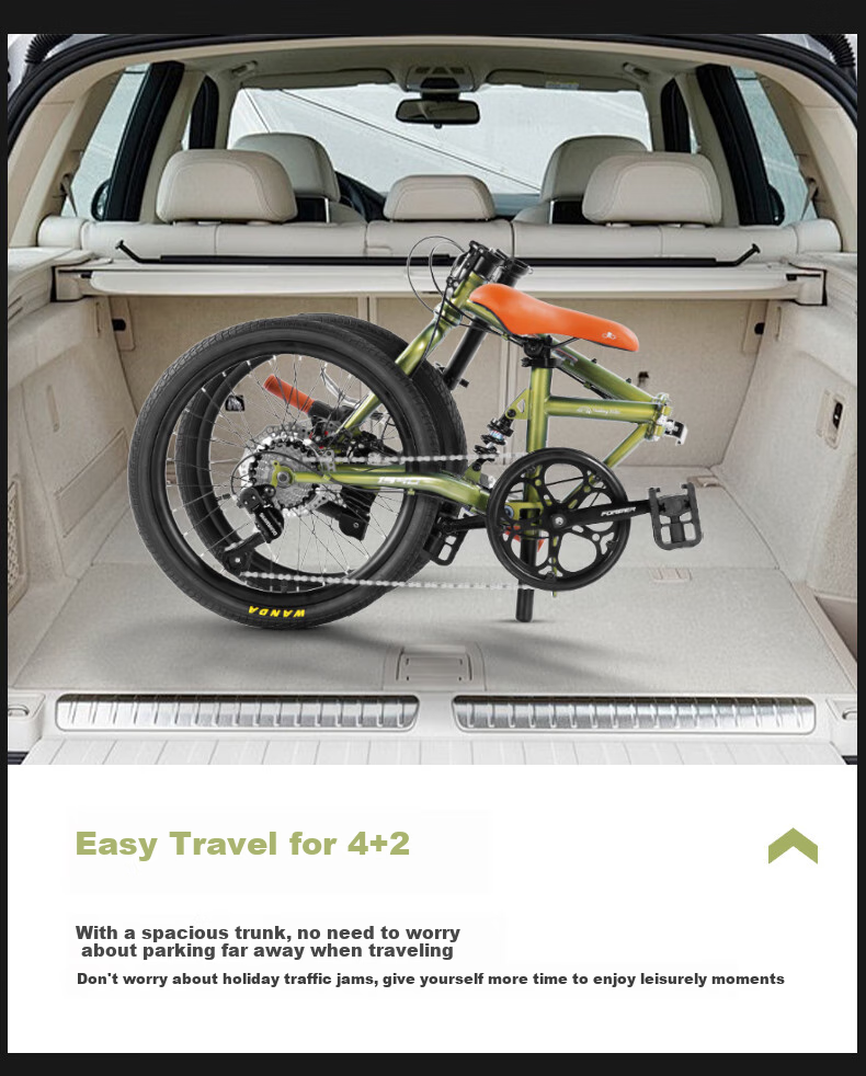 FOREVER Folding Soft Tail Shock-Absorbing Bicycle with 7-Speed, 22-Inch, for Men And Women, Adult City Scooter, Student Bike, Gree 6