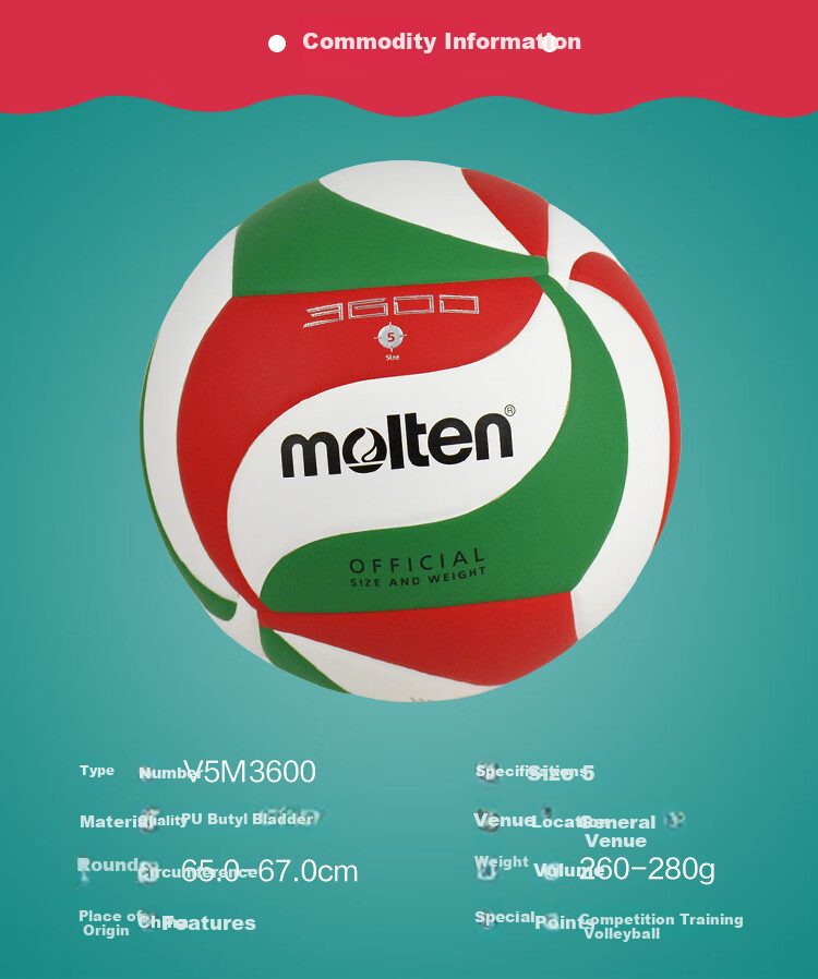 Molten Volleyball V5M3600 PU Block Inner Liner for Competition And Training, Recommended for Middle School Students' Exams And High School Entrance Exams 2