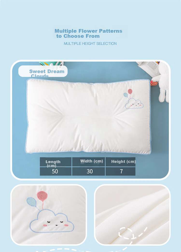 Dohia Pillow, All-Cotton Antibacterial Washable Children's Pure Cotton Comfortable Soft Pillow Core, Low Pillow Single Piece 60*40cm 19
