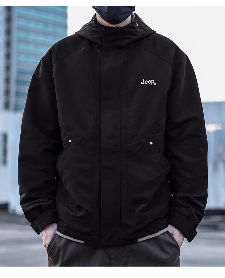 JEEP Men's Spring Autumn Hooded Jacket Casual Trendy Gray XL 5