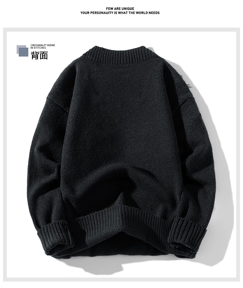CLOR Men's American Style V-Neck Sweater Winter Loose Casual High-End Versatile Knitwear MYC07 Black M 2