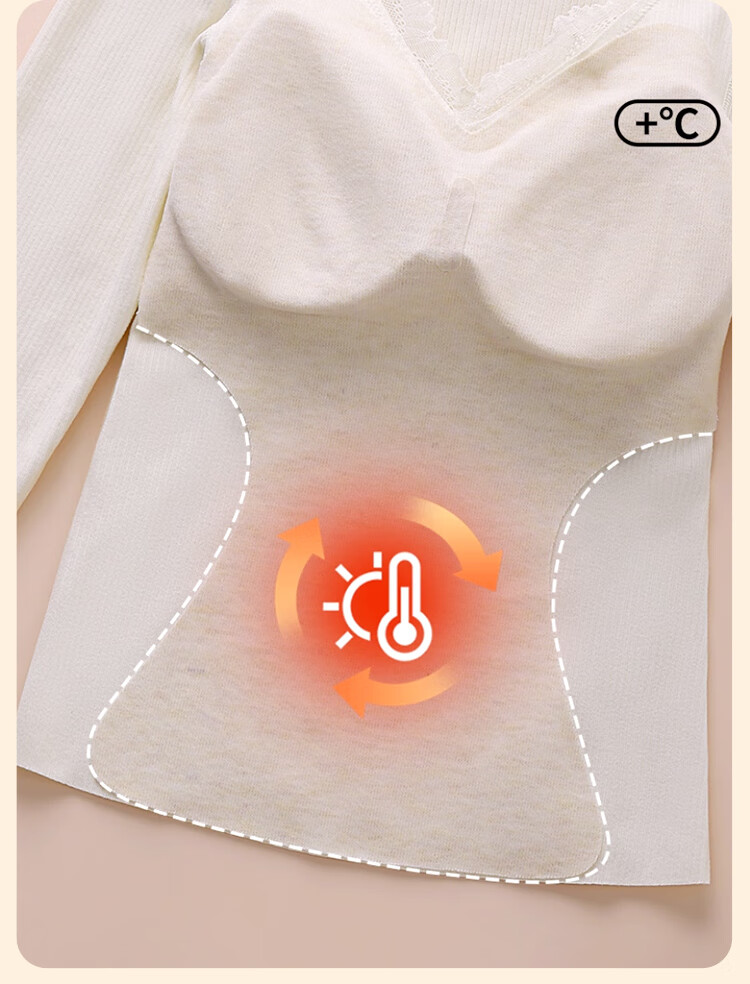 Langsha Women's Thermal Underwear with Chest Pad Autumn Winter Heating Cashmere Silk Seamless 10A Antibacterial Thickened Lace V-Neck Base Shirt 6