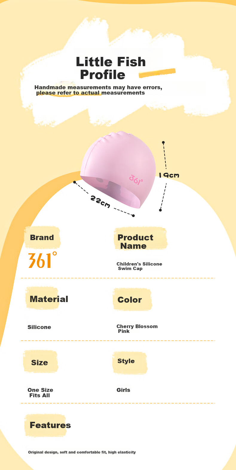 361° Children's Swim Cap for Girls, Non-Binding Silicone High-Elastic Comfortable Long Hair Baby Swimming Training Equipment Cap 4