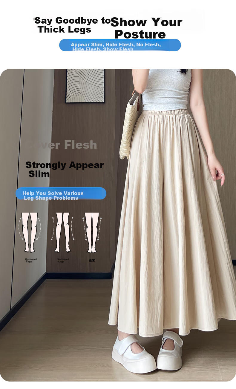 FitonTon Women's High-Waisted Slimming A-Line Skirt Pants, Trendy Casual Loose Wide-Leg Trousers for Summer 2026 New Collectio 5