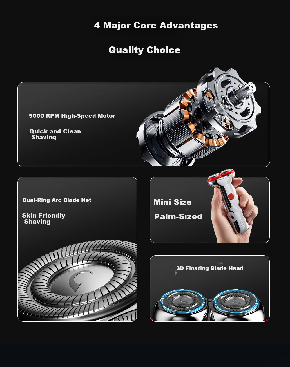 POVOS Electric Shaver, Mini Portable Full-Body Alloy Body, Washable, Fast Charging PQ3803 Modern Red, Daily Gift for Boyfriend, Husband, Father's Birthday Present 3