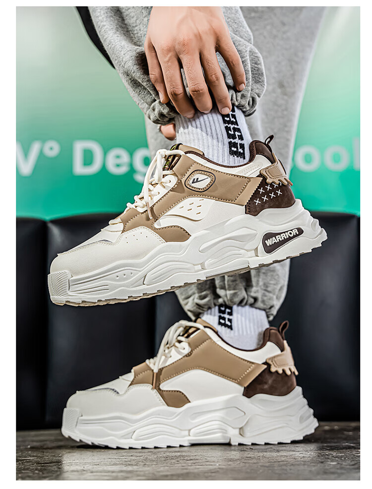 Warrior Men's Autumn New Student Casual Versatile Sports Sneakers Thick Sole White/Khaki/Green/Gray Size 41 10