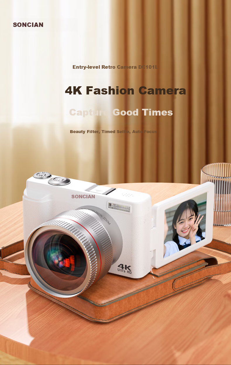 SONGDIAN Digital Camera, Replaces CCD, Entry-Level Point-And Mirrorless Vlog Camera, Flip Selfie Camera DC101AF Official Standard Configuration + Wide-Angle Lens Kit, 32GB Memory 1