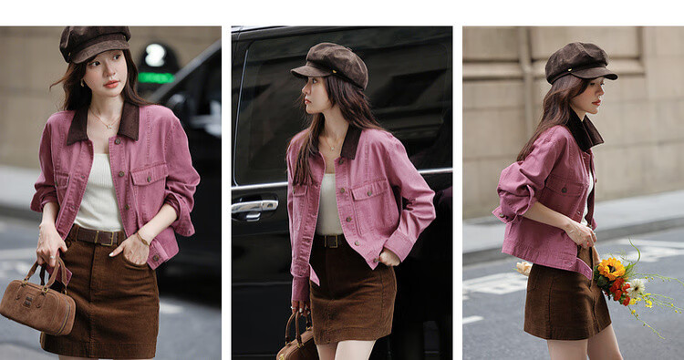 Mt Rose Wild Autumn American Vintage Cotton Color-Block Lapel Loose Short Women's Denim Jacket 4