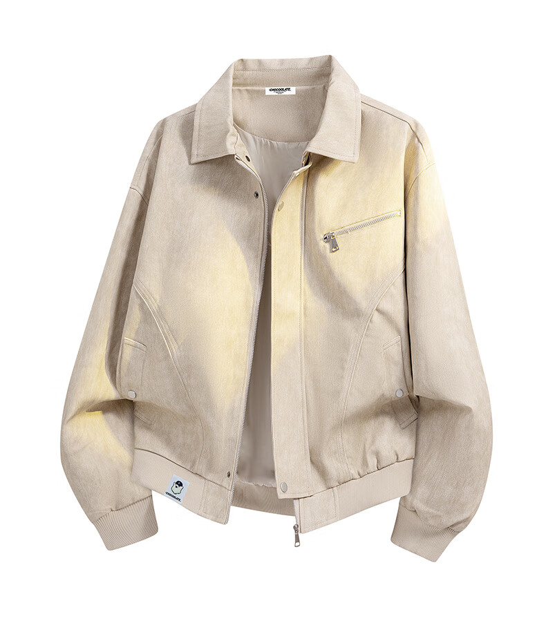 :CHOCOOLATE IT Tie-Dye Suede Velvet Jacket Men's Autumn New American Retro Collar Coat Coffee Brown M 4