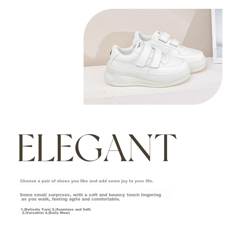 DAPHNE Velcro Platform White Sneakers for Women, Spring 2025 New Women's Casual Shoes, Height-Increasing Skateboard Shoes, Beige, Size 40 2