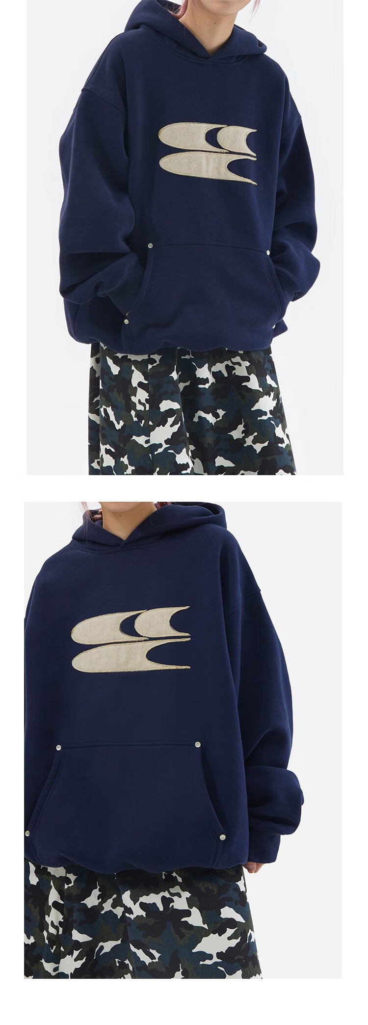 Crying Center Blue Wool Layered 3C Logo Fleece Sweatshirt Deep Blue S [Wen Qi Same Style] 20
