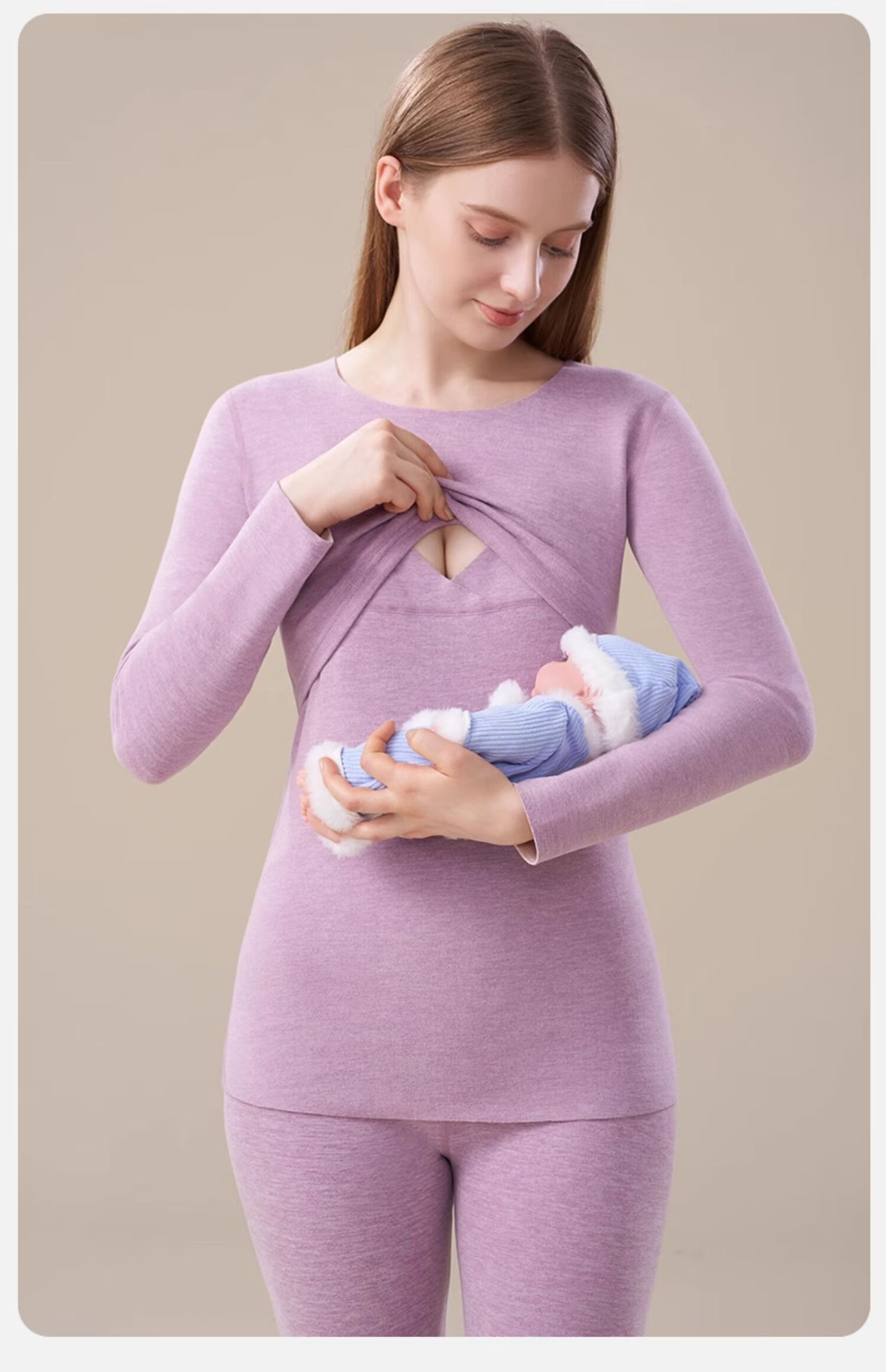 MiiOW Maternity Thermal Underwear Set for Women Postpartum Nursing Velvet Autumn Winter Plus Size Confinement Wear 35