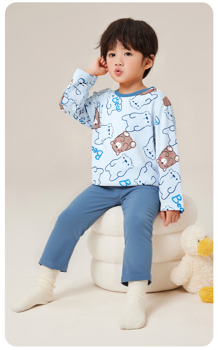 YUZHAOLIN Children's Pajamas Spring Boys' Home Wear Set Pure Cotton Air Conditioning Clothes Children's Clothing Full Print Zoo 12