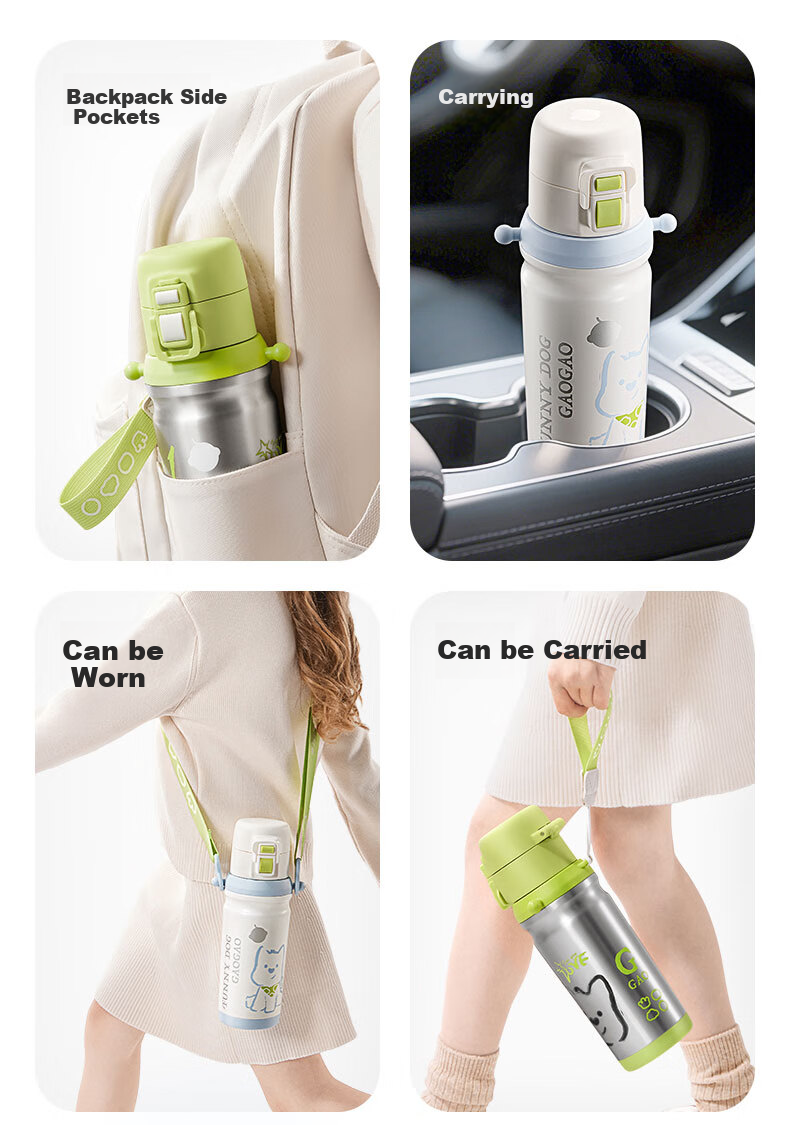 Babycare Children's Insulated Cup for Elementary School Students, Water Bottle for School Use, Direct Drinking Straw Cup, 316L Stainless Steel Dual-Use White 500ml 5
