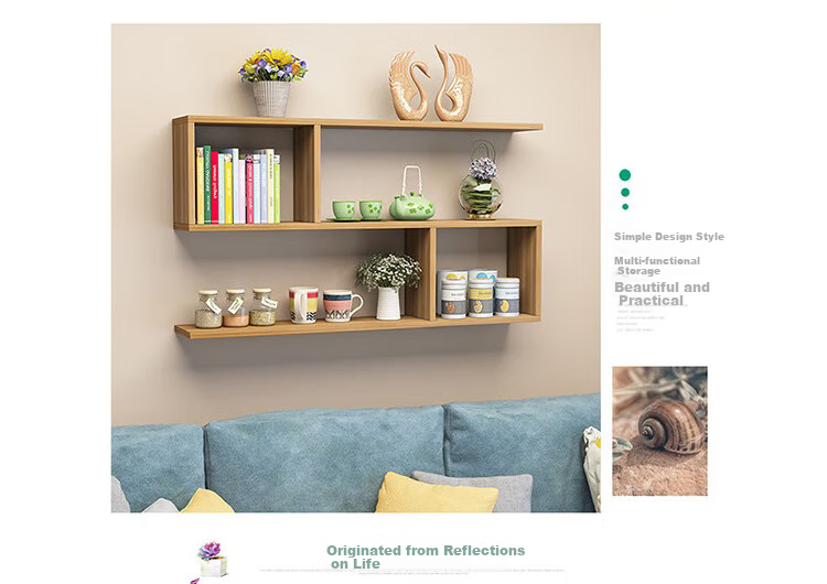 Ourunzhe Wall-Mounted Storage Rack, No Drilling Required, Double-Layer Hanging Cabinet, S-Shaped Storage Shelf, Decorative Bookshelf, Walnut Color 6