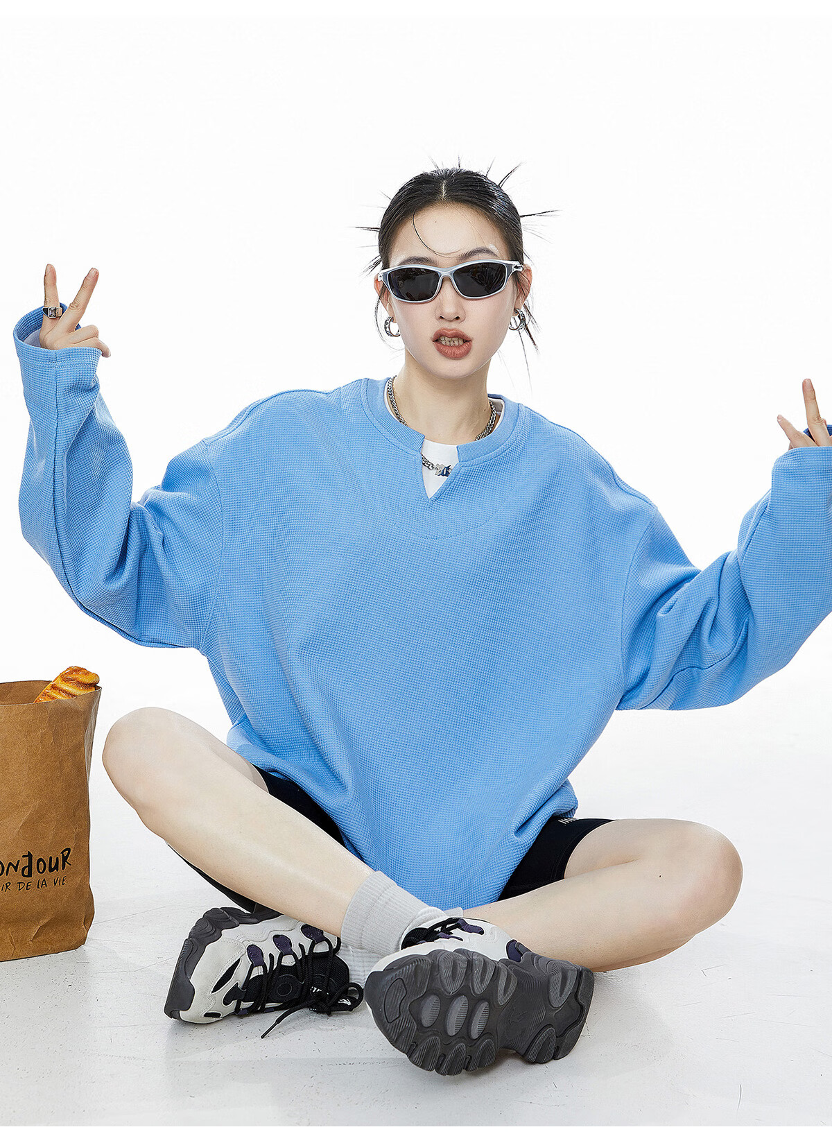 ICH MODE Women's Pullover Sweatshirt American Waffle Long Sleeve T-Shirt Autumn Winter Loose Casual Henley Neck Top Gray L 19