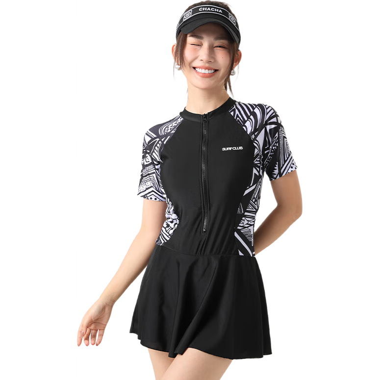 LangSha Women's One-Piece Skirted Conservative Quick-Dry Professional Swimsuit Plus Size Tummy Control Slimming Hot Spring Sports Swimwear