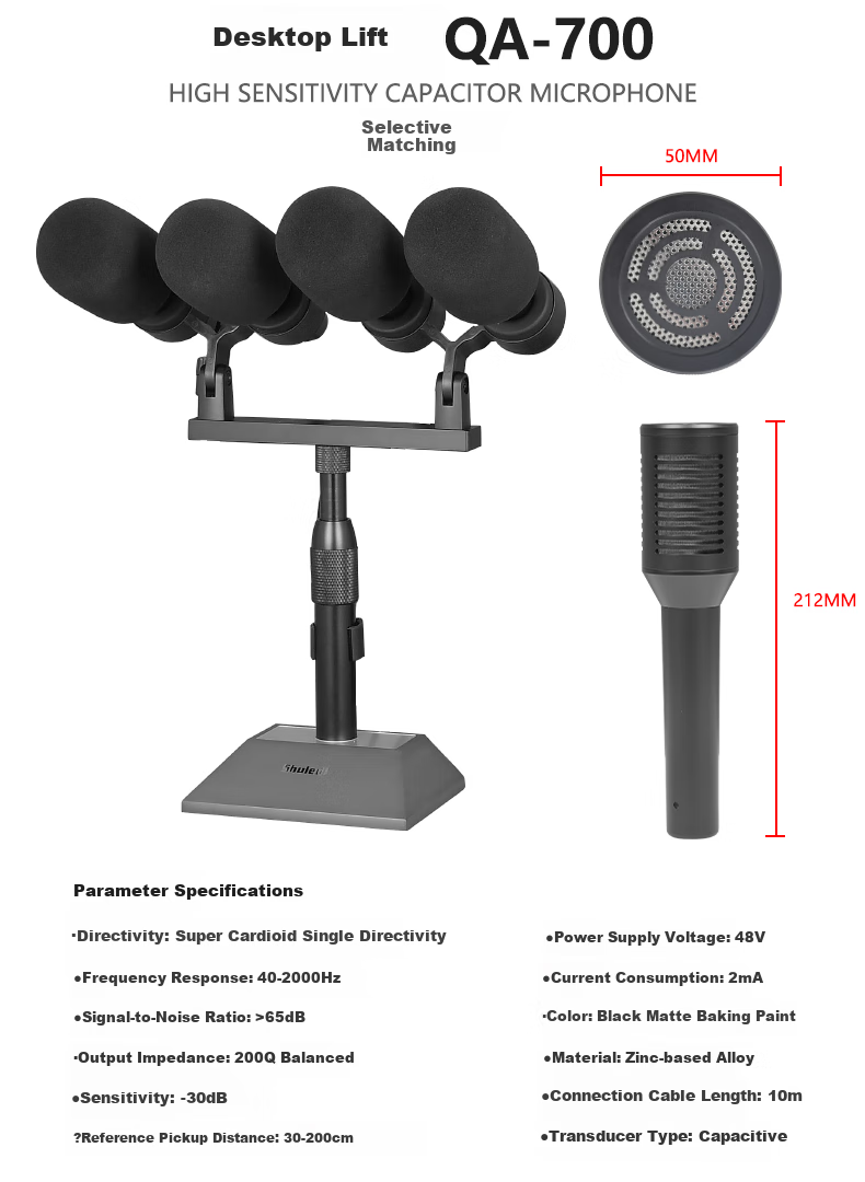 Shuledi QA-700 Domestic Dual-Head Wired Conference Floor Microphone, Podium Host Chorus Microphone for Lectern, Specialized for Mixing Console Audio System, High-End for Schools, Factories, And Government Use 12
