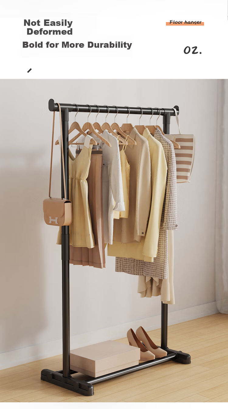 Ourunzhe Clothes Drying Rack, Floor-Standing, for Balcony And Indoor Use, Bedroom Clothes Hanger, Fixed Hanging Rack, Storage Shelf, Extendable Single Pole, 150cm 1