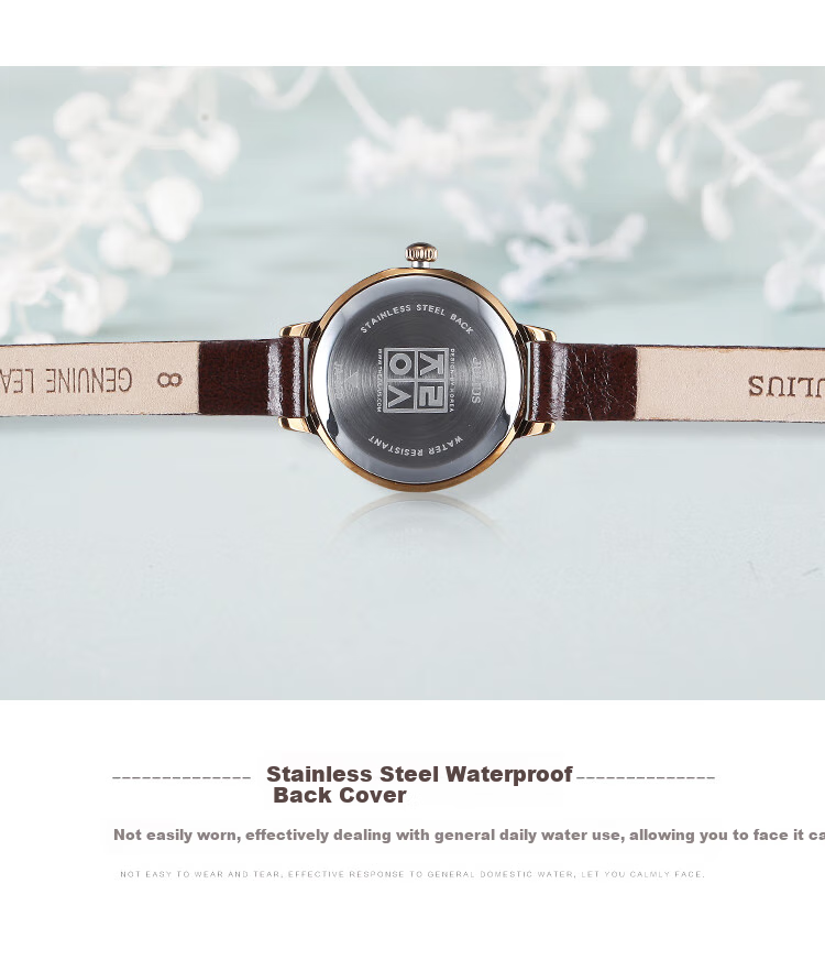 Julius Women's Watch, Korean Version, 3D Dial, Fashionable Versatile Student Waterproof Quartz Ladies Watch, Coffee Color JA-979E 11