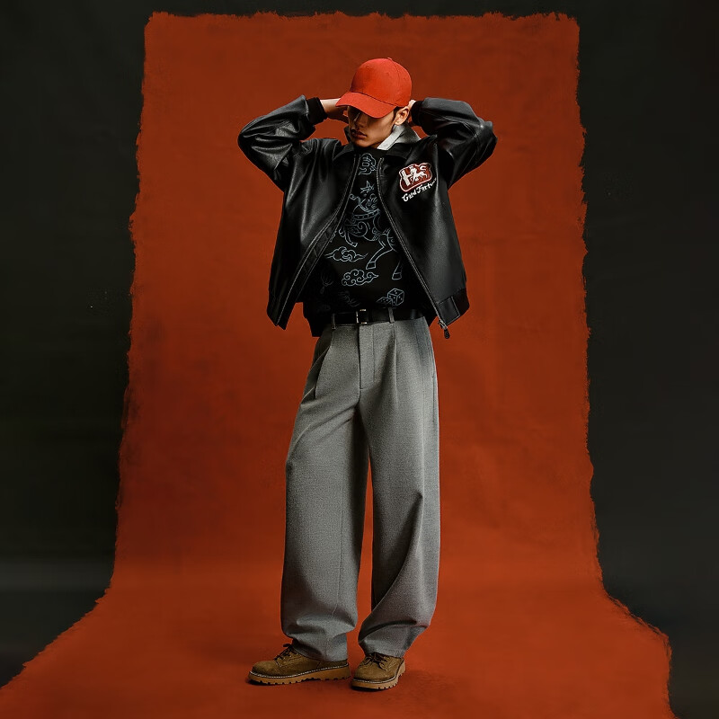 JACK&JONES Men's Jacket Horse Year Fashion Streetwear 3D Embroidery Loose Casual Lapel PU Coat 2261P3001
