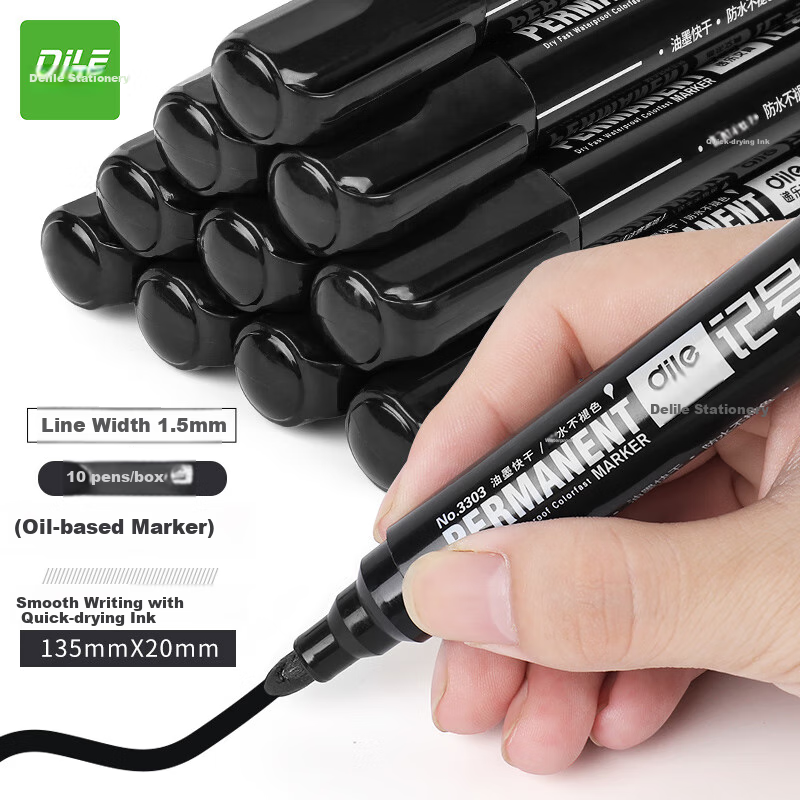 Dile Long Tip Oil-Based Marker Pen for Tile and Woodwork, Special Construction Use, Extended Deep Hole Fine Line Waterproof and Oil-Resistant Marker Pen XN-317 Red, 3-Pack
