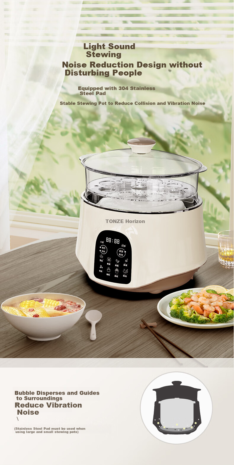 TONZE Stainless Steel Waterless Electric Stew Pot, Fully Automatic Soup Cooker, 3-6 Person Ceramic Bird's Nest Stew Pot, 3.5L GSD-353GE2 14
