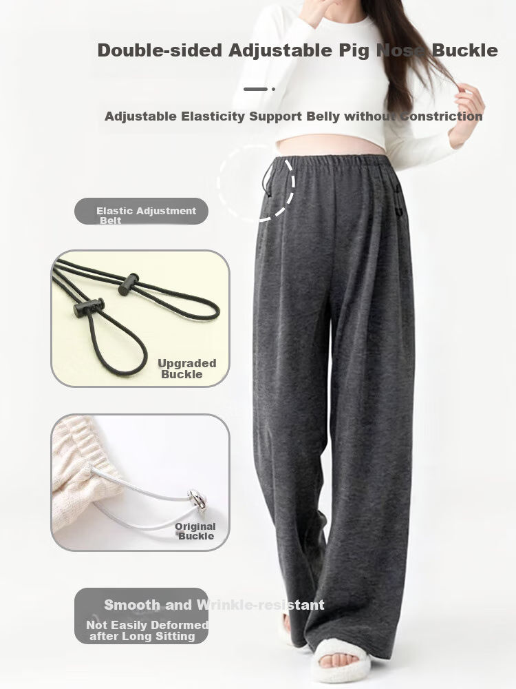 9I9 Maternity Pants, Winter Fleece-Lined, for Outdoor Wear, Pregnancy-Friendly without Tightening Belly, Adjustable Wide-Leg Pants, Women's Casual Trousers, A123 Black XL 4