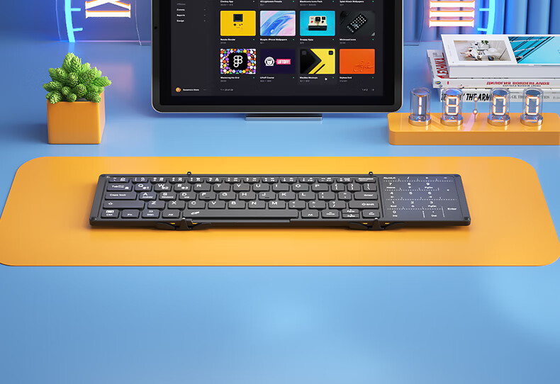 B.O.W Hangshi HB318D Foldable Wireless Bluetooth Charging Keyboard Smart Touchpad for iPad Xiaomi Huawei Mobile Office Portable Numeric Silent Keyboard Black 3