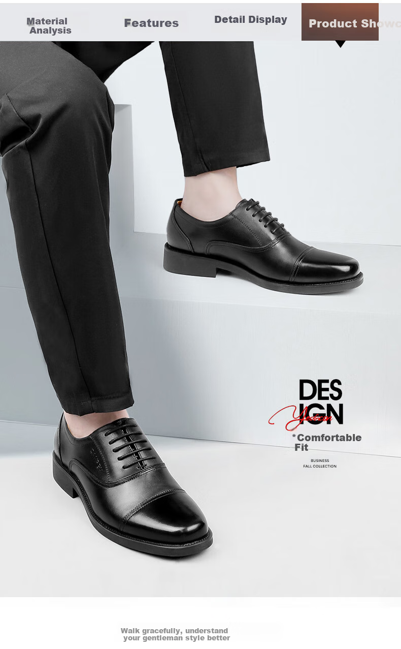 Qiangren Formal Shoes for Men, Jihua 3515 Quality Top-Grain Leather Business Dress Shoes, Slip-On Three-Joint Sandal Leather Shoes, Black, Size 43 17