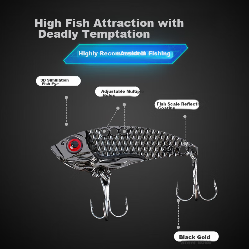 Erciyuan Lure Fishing Spoon VIB Full Water Column Search Artificial Bait for Freshwater And Saltwater Use, 14g