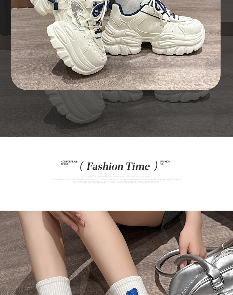 Warrior Women's Thick-Soled Height-Increasing Dad Sneakers 2026 Summer New Breathable Sports Shoes Gray Silver Size 40 9