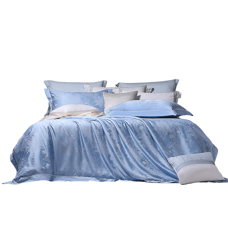 Fuanna Bedding Set 4-Piece Chinese Jacquard Cotton Duvet Cover Double/Single/King Size 230×229cm Fragrant Blue