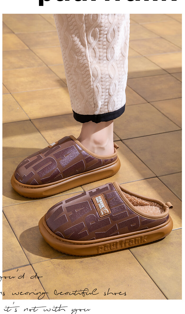 Paul Frank Men's Cotton Slippers Autumn Winter Indoor Home Fleece Lined Warm Thickened Maternity Slippers Women 6481 Black Size 38-39 5