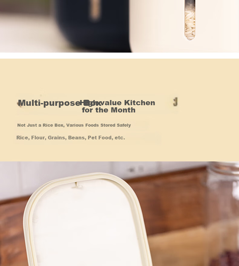 Zuutii Canadian Rice Container, 5KG Rice Bucket, Sealed Kitchen Storage Container, Rice Storage Box, Cold Smoke Ash 7