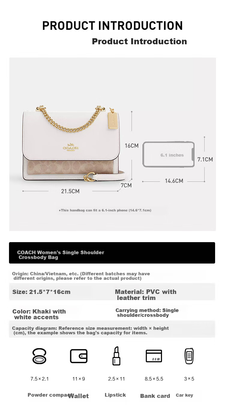 COACH [Brand Direct Supply], Women's KLARE Small Accordion Crossbody Bag, Light Khaki Color-Block CV978, New Year's Gift 4
