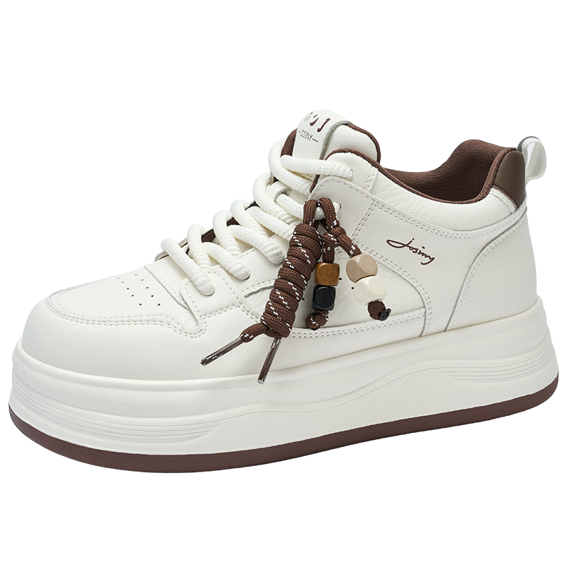 Zhuoshini Women's Thick-Soled White Sneakers 2025 Autumn New Lightweight Height-Increasing Platform Sports Shoes Beige/Brown Size 38