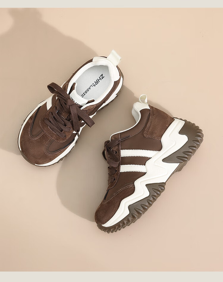 ZHR ZEZ Thick Sole 8CM Height Increasing Women's Shoes Retro Lightweight Versatile Sports Dad Shoes KS99 Coffee Color Size 39 19